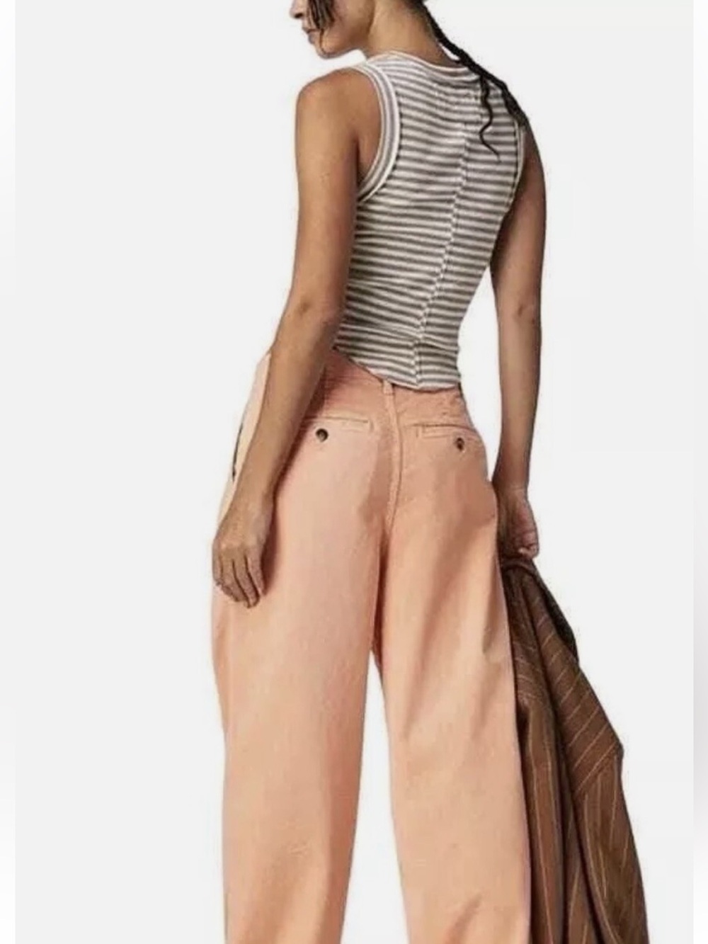 Free People Addy Relaxed Wide Leg Chino Pants Peach Coral Orange Size 4 - Picture 2 of 9